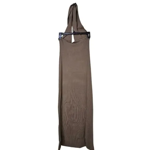 NWT WeWoreWhat Sleeveless Halter Knit Rib Stretch Maxi Open Back Dress 2XL Brown - Picture 6 of 15